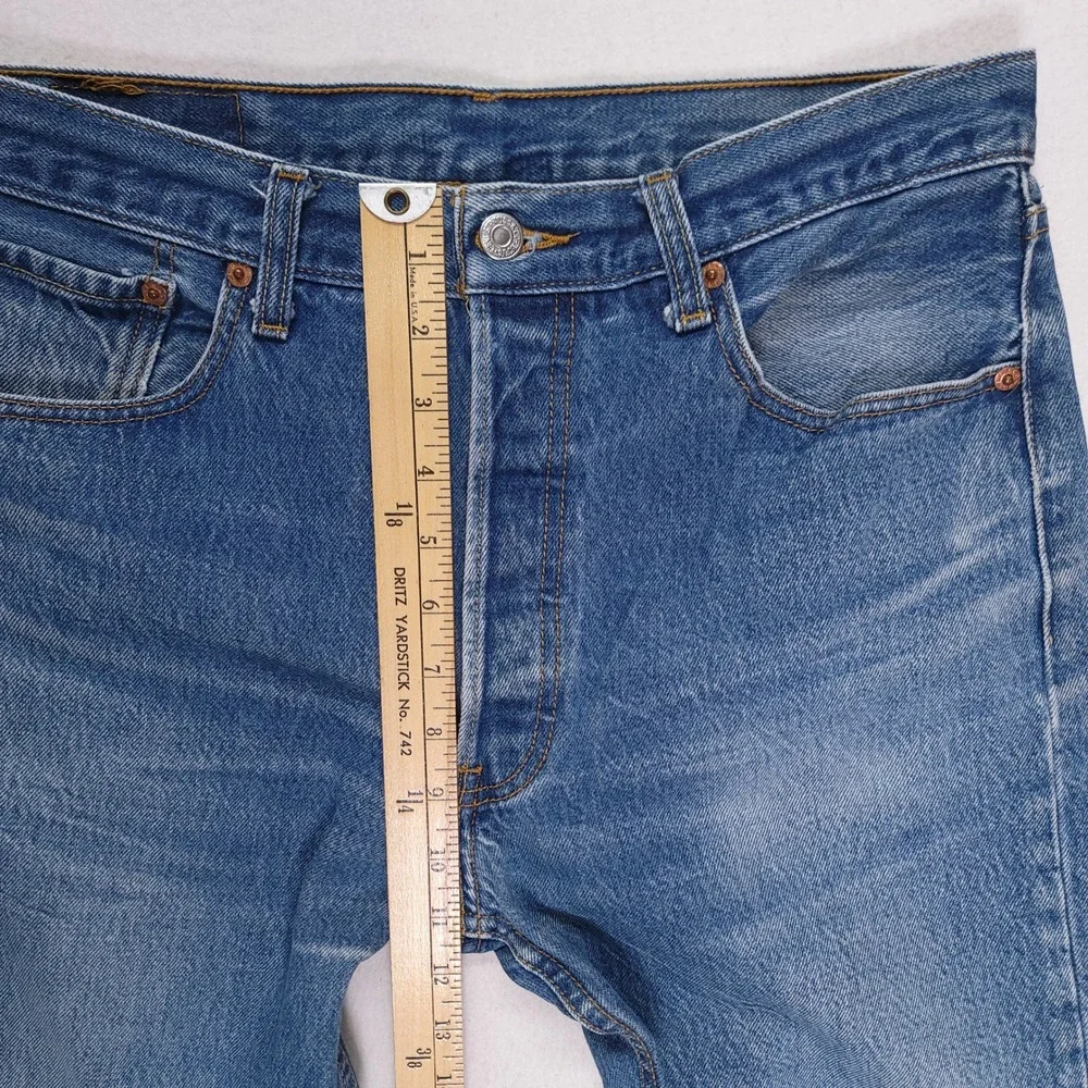 Levis 501 Mens Blue Medium Wash Straight Leg Button Fly Denim Jeans W32 L27